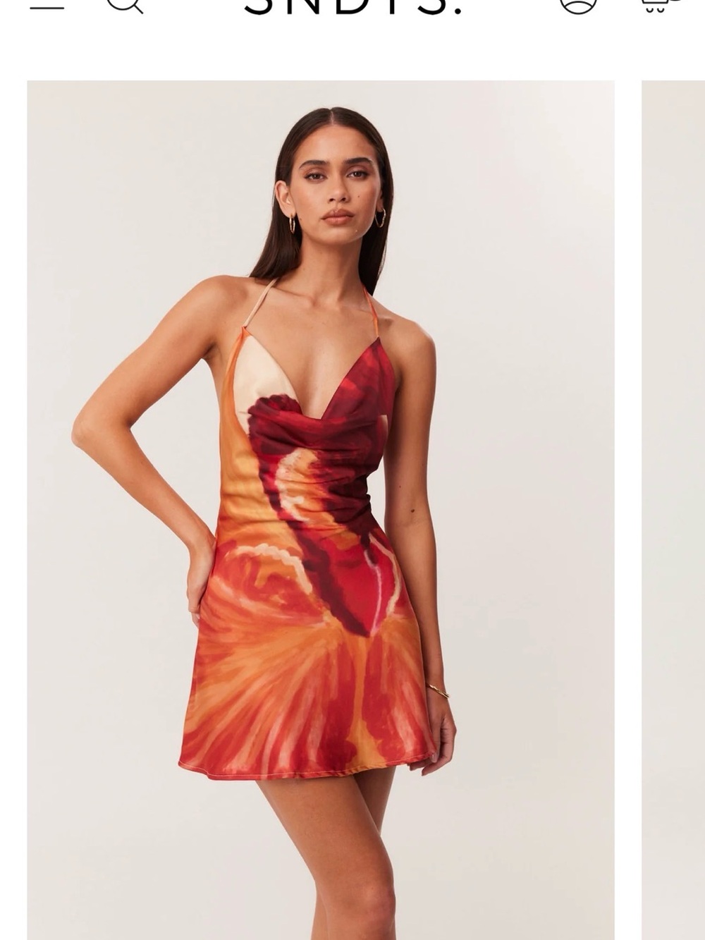 Floral Cowl Mini Dress in Red and Orange